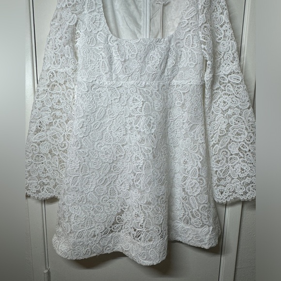 NWT STAUD Beth White Floral Guipure Lace Retro Flare Sleeve Square Neck Dress 4 - Picture 11 of 17